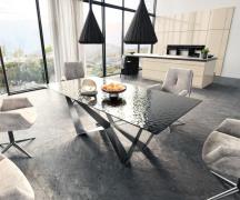 Esstisch Edge 200x100 Reliefglas Rauchschwarz 3D-Design Spider Flachst...