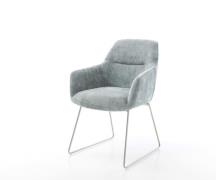 Esszimmerstuhl Pejo-Flex Chenille Pastellblau Kufengestell Edelstahl T...