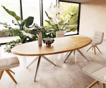 Esstisch Edge Oval 280x130x2,5 Eiche Natur Estelar rund Edelstahl Flow...