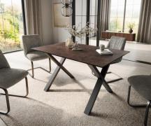 Esstisch Edge 140x90 Glas Antique-braun X-Gestell Metall Schwarz