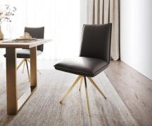 Drehstuhl Lelio-Flex Echt Leder Schwarz Kreuzgestell kantig Gold 180° ...