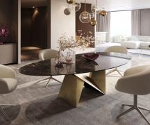 Esstisch Edge Oval 280x130 Keramik Laminam® Emperador Extra Lucidato D...
