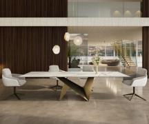 Esstisch Edge 300x100 Keramik Calacatta Luxe Weiß-Gold-Grau Origami Me...