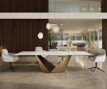 Esstisch Edge 300x100 Keramik Calacatta Luxe Weiß-Gold-Grau Prisma Met...