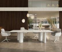 Esstisch Edge 300x100 Keramik Calacatta Luxe Weiß-Gold-Grau Pilier Met...