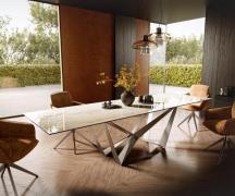 Esstisch Edge 300x100 Keramik Laminam® Onice Oro ?Spider Flachstahl Ed...