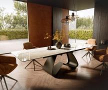 Esstisch Edge 200-300x100 Keramik Laminam® Onice Oro W-Gestell Effektf...