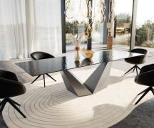 Esstisch Edge 300x100 Reliefglas Rauchschwarz 3D-Design Prisma Metalli...