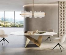 Esstisch Edge Oval 280x130 Keramik Minas Melange Weiß-Beige Origami Me...