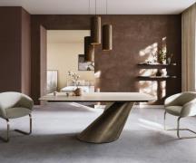 Esstisch Edge Boot 200x100 Keramik Laminam® Travertino Bianco Creme-We...