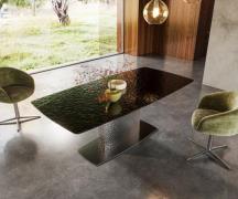 Esstisch Edge Boot 200x100 Reliefglas Rauchschwarz 3D-Design Wave Edel...
