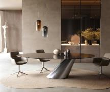 Esstisch Edge Oval 280x130 Reliefglas Rauchschwarz 3D-Design Cono Meta...