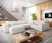 Wohnlandschaft Sirpio 300x200 cm Bouclé Creme-Weiß Recamiere variabel