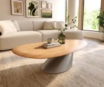 Couchtisch Edge Oval 140x75 cm Eiche Natur Runde Kante Conis Edelstahl...