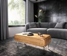 Couchtisch Shavani 100x50 cm Akazie Natur 2 Schubladen L-Fuß Edelstahl...