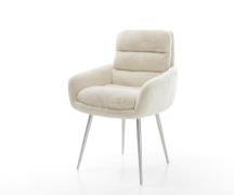 Esszimmerstuhl Abelia-Flex mit Armlehnen Plüsch Creme-Weiß 4-Fuß konis...