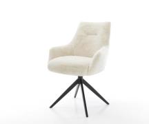 Drehstuhl Alja-Flex mit Armlehnen Plüsch Creme-Weiß Kreuzgestell breit...