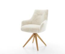 Drehstuhl Alja-Flex mit Armlehnen Plüsch Creme-Weiß Holzgestell kantig...