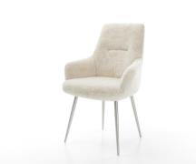 Esszimmerstuhl Zelia-Flex mit Armlehnen Plüsch Creme-Weiß 4-Fuß konisc...