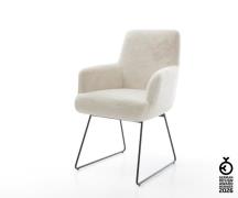 Esszimmerstuhl Heira-Flex mit Armlehnen Plüsch Creme-Weiß Kufengestell...