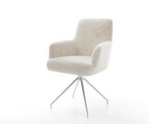 Esszimmerstuhl Heira-Flex mit Armlehnen Plüsch Creme-Weiß Kreuzgestell...