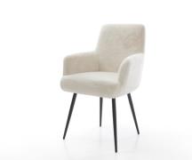 Esszimmerstuhl Heira-Flex mit Armlehnen Plüsch Creme-Weiß 4-Fuß konisc...