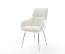 Esszimmerstuhl Zelia-Flex mit Armlehnen Bouclé Soft Beige 4-Fuß konisc...