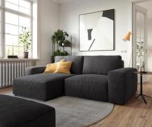 Ecksofa Lanzo 230x155 cm Mikrofaser Schwarz Recamiere variabel mit Hoc...