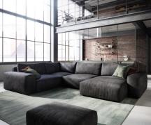 Wohnlandschaft Lanzo 300x210 cm Lederimitat Vintage Anthrazit Recamier...