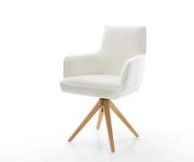 Drehstuhl Heira-Flex mit Armlehnen Bouclé Soft Beige Holzgestell kanti...