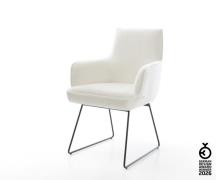 Esszimmerstuhl Heira-Flex mit Armlehnen Bouclé Soft Beige Kufengestell...