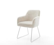 Esszimmerstuhl Greg-Flex Plüsch Creme-Weiß Kufengestell Edelstahl Tasc...