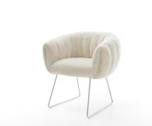 Esszimmerstuhl Jada-Flex Plüsch Creme-Weiß Kufengestell Edelstahl Tasc...