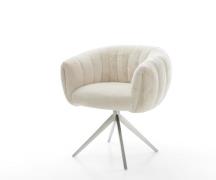 Drehstuhl Jada-Flex Plüsch Creme-Weiß Kreuzgestell breit Edelstahl 360...