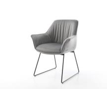 Esszimmerstuhl Keila-Flex mit Armlehnen Samt Grau Kufengestell Schwarz