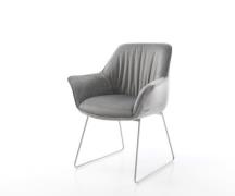 Esszimmerstuhl Keila-Flex mit Armlehnen Samt Grau Kufengestell Edelsta...
