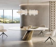 Esstisch Edge Oval 280x130 Keramik Minas Melange Weiß-Beige Parabel Me...