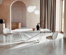 Esstisch Edge Boot 240x120 cm Keramik Calacatta Luxe Weiß-Gold-Grau Sp...