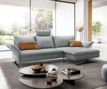 Ecksofa Nerio 300 x 190 cm Flachgewebe Pastellblau Recamiere rechts