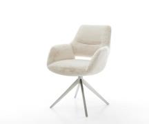 Drehstuhl Yago-Flex mit Armlehnen Plüsch Creme-Weiß Kreuzgestell breit...