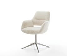 Drehstuhl Yago-Flex mit Armlehnen Plüsch Creme-Weiß Fußkreuz Edelstahl...