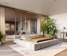 Polsterbettgestell Espazio 180x200 cm Webstoff Soft Beige mit Stauraum