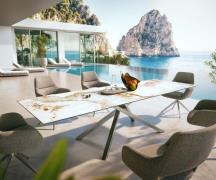 Outdoortisch Edge 300x100 cm Keramik Minas Melange Weiß-Beige Kreuzges...