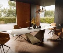 Esstisch Edge 300x100 cm Keramik Onyx Champagne Prisma Metallic Gold