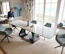 Esstisch Edge 200-300x100 cm Keramik Onyx Champagne W-Gestell Metall S...