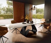 Esstisch Edge 300x100 cm Keramik Onyx Champagne W-Gestell Metall Schwa...