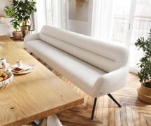 Esszimmerbank Taya-Flex 300 cm Bouclé Creme-Weiß Kreuzgestell kantig S...