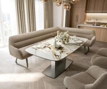 Esszimmerbank Taya-Flex 285x190 cm Bouclé Schlamm Kufengestell flach E...