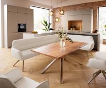 Esszimmerbank Taya-Flex 285x190 cm Bouclé Creme-Weiß Kreuzgestell kant...