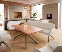 Esszimmerbank Taya-Flex 285x190 cm Bouclé Creme-Weiß Kreuzgestell kant...